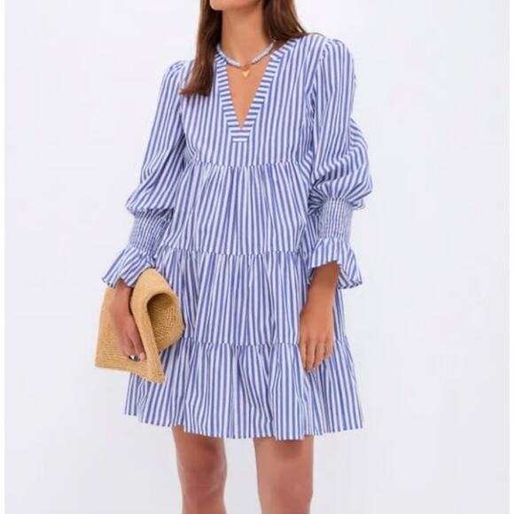 Tuckernuck Pomander Place Blue Stripe Dress Size M Cotton Poplin Preppy - Picture 1 of 10